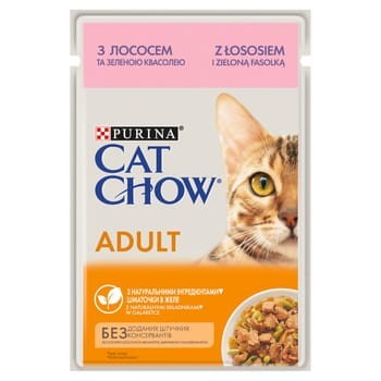 Purina Cat Chow Adult  z łososiem i zieloną fasolką w galaretce 85 g