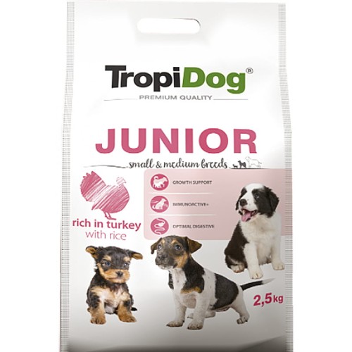 TROPIDOG Junior Small & Medium Indyk  2,5kg 