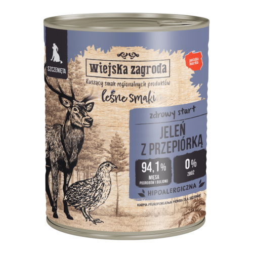 Wiejska Zagroda Leśne Smaki dla Szczeniąt Jeleń z Przepiórką 800g 