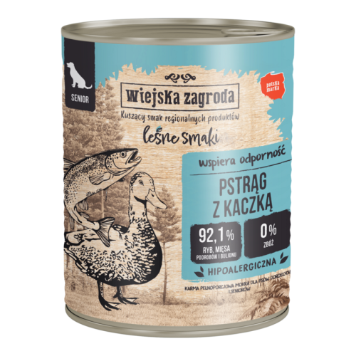 Wiejska Zagroda Leśne Smaki Karma Mokra dla Starszego Psa Pstrąg z Kaczką  400g