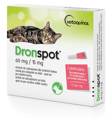 Dronspot 60 mg/15 mg roztwór do nakrapiania dla średnich kotów - 1 pipetka 