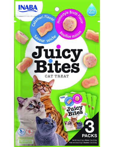 INABA Wilgotne przysmaki Juicy Bites - Bulion i kalmary 3 pack (3 x 11,3g)