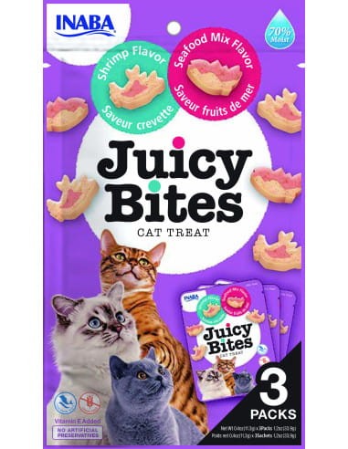 INABA Wilgotne przysmaki Juicy Bites - Krewetki i owoce morza (3 x 11,3g)