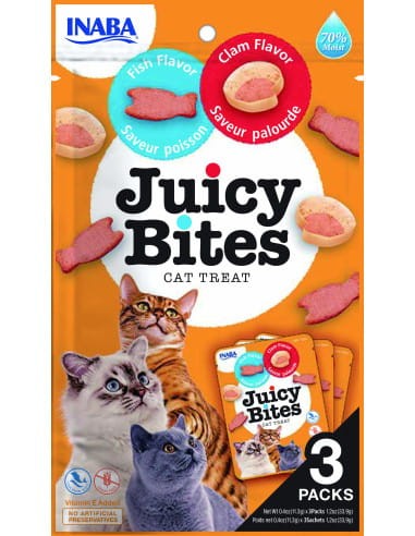 INABA  Wilgotne przysmaki Juicy Bites - Ryba i małże  (3 x 11,3g)