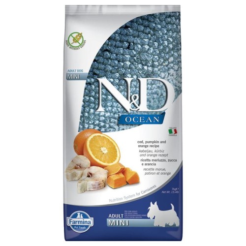 FARMINA N&D OCEAN Adult Mini Salmon, Cod & Cantalupe Melon  7kg