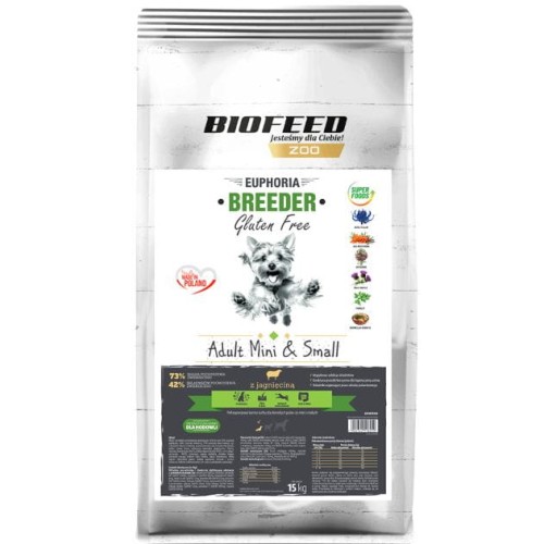 BIOFEED Euphoria Breeder  Adult Mini & Small z Jagnięciną 15kg + gratis