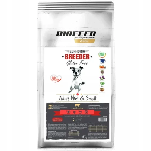 BIOFEED Euphoria Breeder  Adult  Mini & Small  z Wołowiną 15kg + gratis