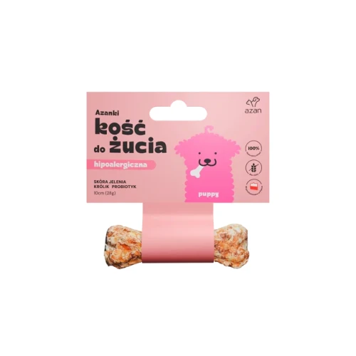 AZANKI Kość do żucia PUPPY ze skóry jelenia z królikiem i probiotykiem 10cm