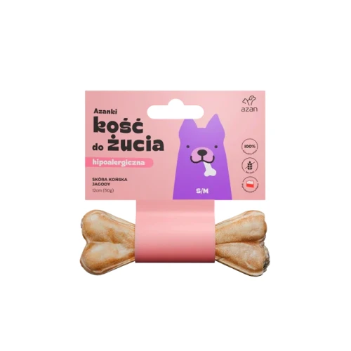 AZANKI Kość do żucia S/M ze skóry końskiej z jagodami 12cm