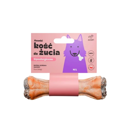 AZANKI Kość do żucia M/L ze skóry końskiej z jagodami 17cm