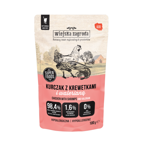 WIEJSKA ZAGRODA Kurczak z krewetkami i walerianą (dorosły) 100g