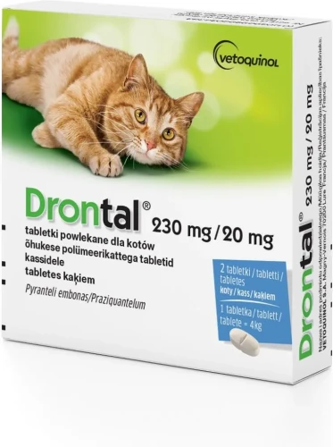Vetoquinol DRONTAL dla kotów 230mg/20mg tabletki powlekane dla kotów -  1op. 2 tabletki 