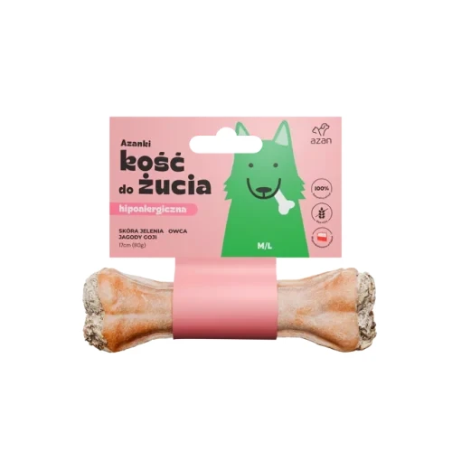 AZANKI Kość do żucia M/L ze skóry jelenia z owcą i jagodami goji 17cm 