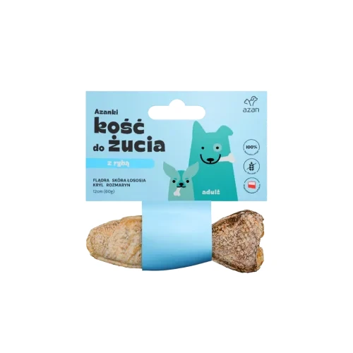 AZANKI Kość do żucia z rybą flądra, skóra łososia, kryl, rozmaryn  12cm 