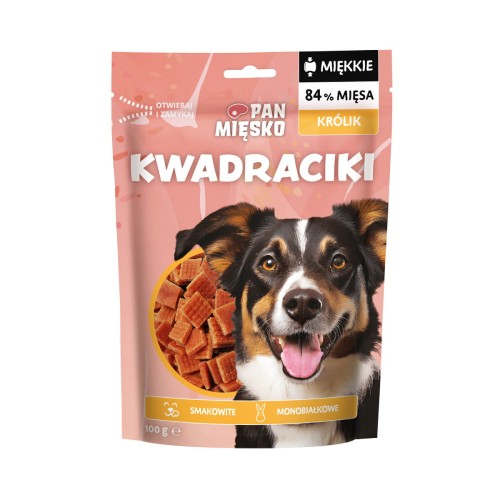 Pan Mięsko Przysmak dla psa miękkie Kwadraciki Królik (dorosły) 100g