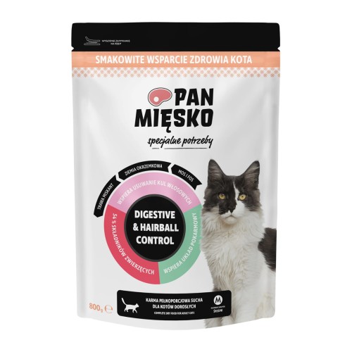 Pan Mięsko Specjalne potrzeby Digestive & Haiball Control - Indyk (dorosły) chrupki M 800 g