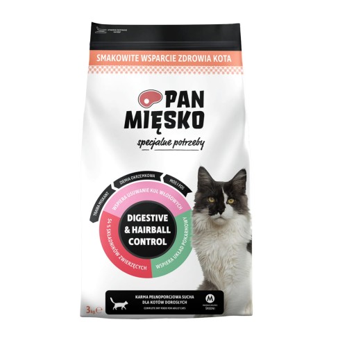 Pan Mięsko Specjalne potrzeby Digestive & Haiball Control - Indyk (dorosły) chrupki M 3kg