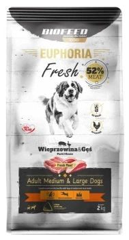 BIOFEED Karma dla psów EUPHORIA Fresh z wieprzowiną i gęsią (średnie i duże rasy) 2 kg