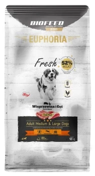 BIOFEED Karma dla psów EUPHORIA Fresh z wieprzowiną i gęsią (średnie i duże rasy) 12kg