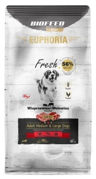 BIOFFED Karma dla psów EUPHORIA Fresh z wieprzowiną i wołowiną (średnie i duże rasy) 12kg