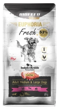 BIOFEED Karma dla psów EUPHORIA Fresh z indykiem i królikiem (średnie i duże rasy) 2 kg