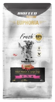 BIOFEED Karma dla psów EUPHORIA Fresh z indykiem i królikiem (średnie i duże rasy) 12 kg