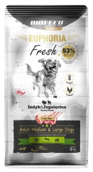 BIOFEED Karma dla psów EUPHORIA Fresh z indykiem i jagnięciną (średnie i duże rasy) 2 kg