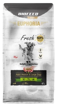 BIOFEED Karma dla psów EUPHORIA Fresh z indykiem i jagnięciną (średnie i duże rasy) 12kg