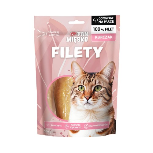 PAN MIĘSKO  Przysmak dla kota Filety Kurczak (dorosły) 100g
