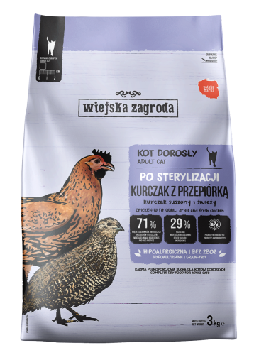 Wiejska Zagroda Karma sucha dla kota po sterylizacji Kurczak z przepiórką (dorosły) 3kg
