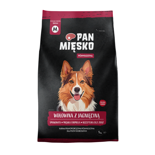 PAN MIĘSKO Karma półwilgotna dla psów dorosłych Wołowina z jagnięciną 1kg