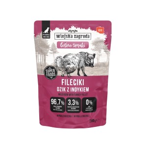 WIEJSKA ZAGRODA Karma mokra dla psa Fileciki Dzik z indykiem Leśne smaki (dorosły) 280g