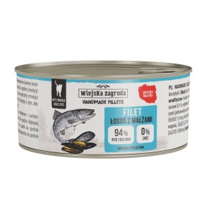 WIEJSKA ZAGRODA Karma mokra dla kota Handmade fillets Łosoś z małżami (dorosły) 70g