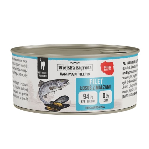 WIEJSKA ZAGRODA Karma mokra dla kota Handmade fillets Łosoś z małżami (dorosły) 70g