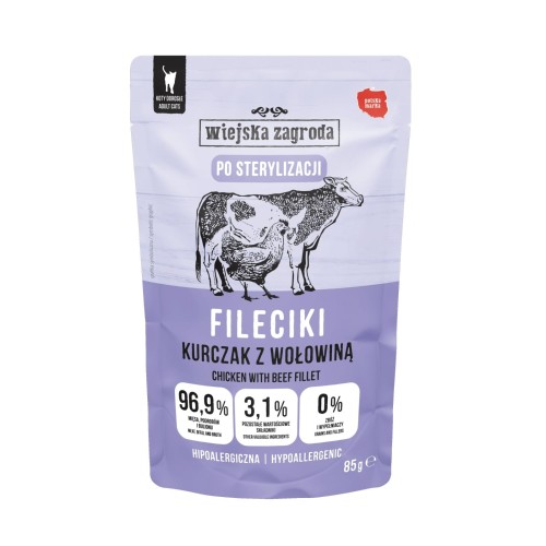 WIEJSKA ZAGRODA Karma mokra dla kota Fileciki Kurczak z wołowiną dla sterylizowanych (dorosły) 85g