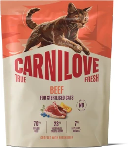 CARNILOVE TRUE FRESH sucha karma z wołowiną dla sterylizowanych kotów 400g