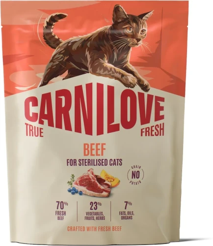 CARNILOVE TRUE FRESH sucha karma z wołowiną dla sterylizowanych kotów 400g