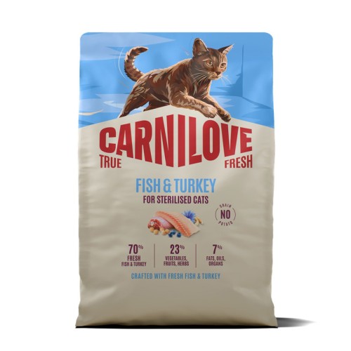 CARNILOVE TRUE FRESH sucha karma z rybą i indykiem dla sterylizowanych kotów 2kg