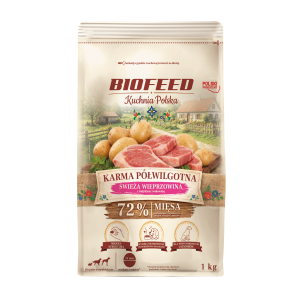 BIOFEED Kuchnia Polska – Karma półwilgotna ze świeżą wieprzowiną dla psów dorosłych 1 kg