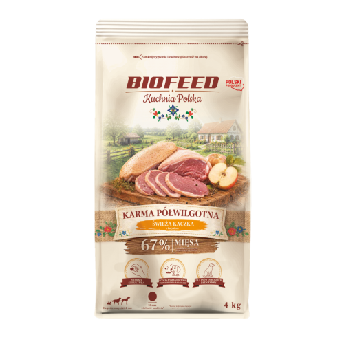 BIOFEED Kuchnia Polska – Karma półwilgotna ze świeżą kaczką dla psów dorosłych 4 kg